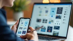 Designer working on responsive layout showing what mobile-first design means.